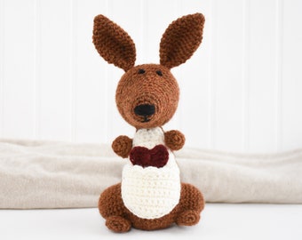 Keira the Kangaroo Crochet Pattern, Kangaroo Amigurumi Pattern, Valentine Stuffed Animal Pattern, Valentine Crochet Kangaroo Pattern