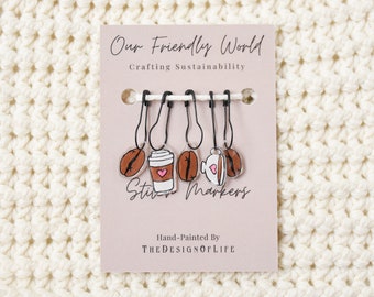 Coffee Stitch Marker Set: Hand-Painted Crochet Knit Progress Keepers