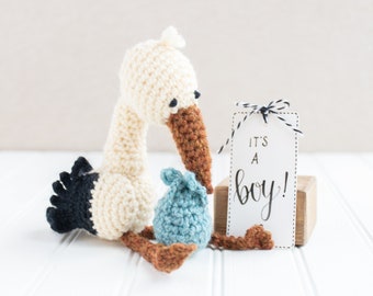 Stork Crochet Pattern, Baby Shower Crochet Pattern, Bird Amigurumi Pattern, Amigurumi Animals Pattern, Stuffed Animal Crochet Newborn Gift