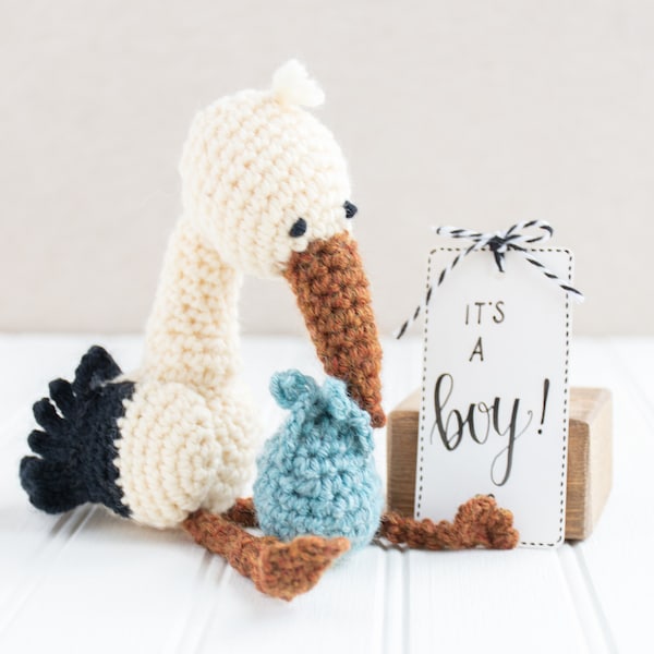 Stork Crochet Pattern, Baby Shower Crochet Pattern, Bird Amigurumi Pattern, Amigurumi Animals Pattern, Stuffed Animal Crochet Newborn Gift