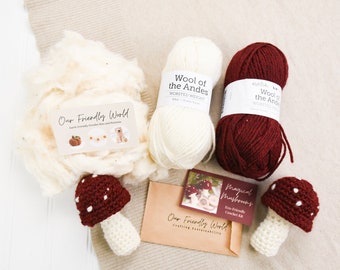 Mushroom Amigurumi Crochet Kit: Beginner-Friendly Wool Yarn