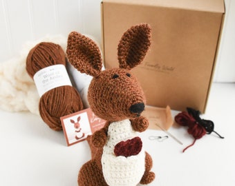 Kangaroo Crochet Kit, Beginner Crochet Kit with Yarn, Learn to Crochet, Gifts for Teens, Amigurumi Crochet Kit, Plastic Free Crochet Kit