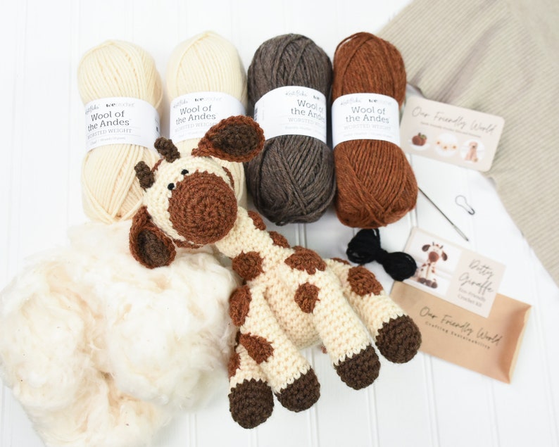 Giraffe Crochet Kit, Amigurumi Kit, Beginner Intermediate Crochet Kit, Amigurumi Giraffe, Stuffed Animal Crochet Pattern, Crochet DIY Kit image 1