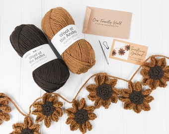 Sunflower Crochet Kit: Beginner Yarn Garland DIY (PDF Pattern)