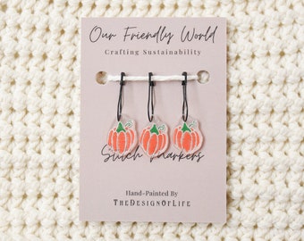 Hand-Painted Pumpkin Stitch Markers: Crochet/Knitting Progress Keepers (Set of Three)