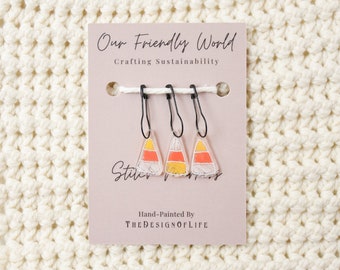Candy Corn Stitch Markers: Hand-Painted Halloween Set
