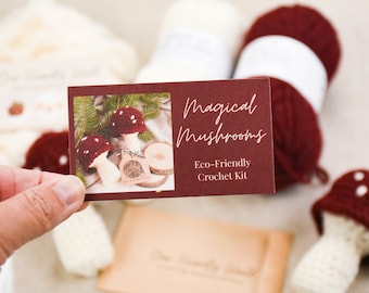 Kit de crochet de hongos, regalo sustentable para crocheteros, kit de manualidades ecológico, patrón de crochet de hongos, bricolaje sustentable, crochet ecológico