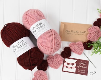 Heart Garland Crochet Kit: Beginner DIY with Wool Yarn