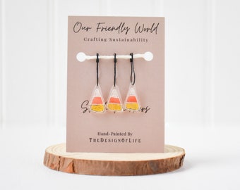 Candy Corn Stitch Markers: Hand-Painted Halloween Crochet Knitting Set