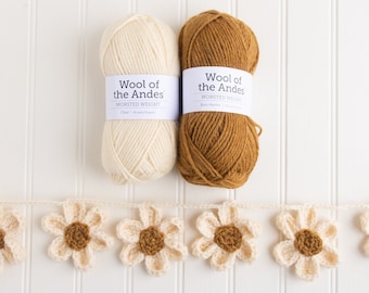 Beginner Crochet Flower Garland Kit: Wool Yarn, Video Guide (PDF Pattern)