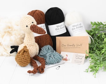 Amigurumi Crochet Kit, Stork Crochet Kit Amigurumi, Crochet Kits with Yarn, Amigurumi Animal Crochet Pattern, Sustainable Crochet Gifts