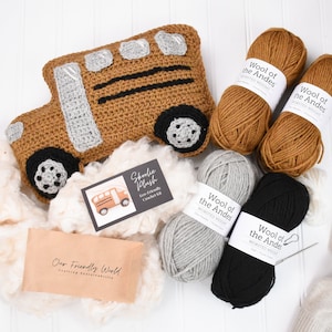 Crochet Kit, School Bus Plush Crochet Kit, DIY Crochet Kit with Yarn, Skoolie Gift, School Bus Driver Gift, Ecofriendly Crochet Kit