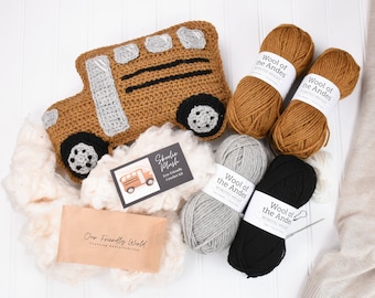 Crochet Kit, School Bus Plush Crochet Kit, DIY Crochet Kit with Yarn, Skoolie Gift, School Bus Driver Gift, Ecofriendly Crochet Kit