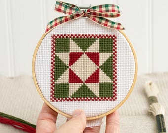 Christmas Ornament Cross Stitch Pattern, Ohio Star Quilt Block (PDF Download)