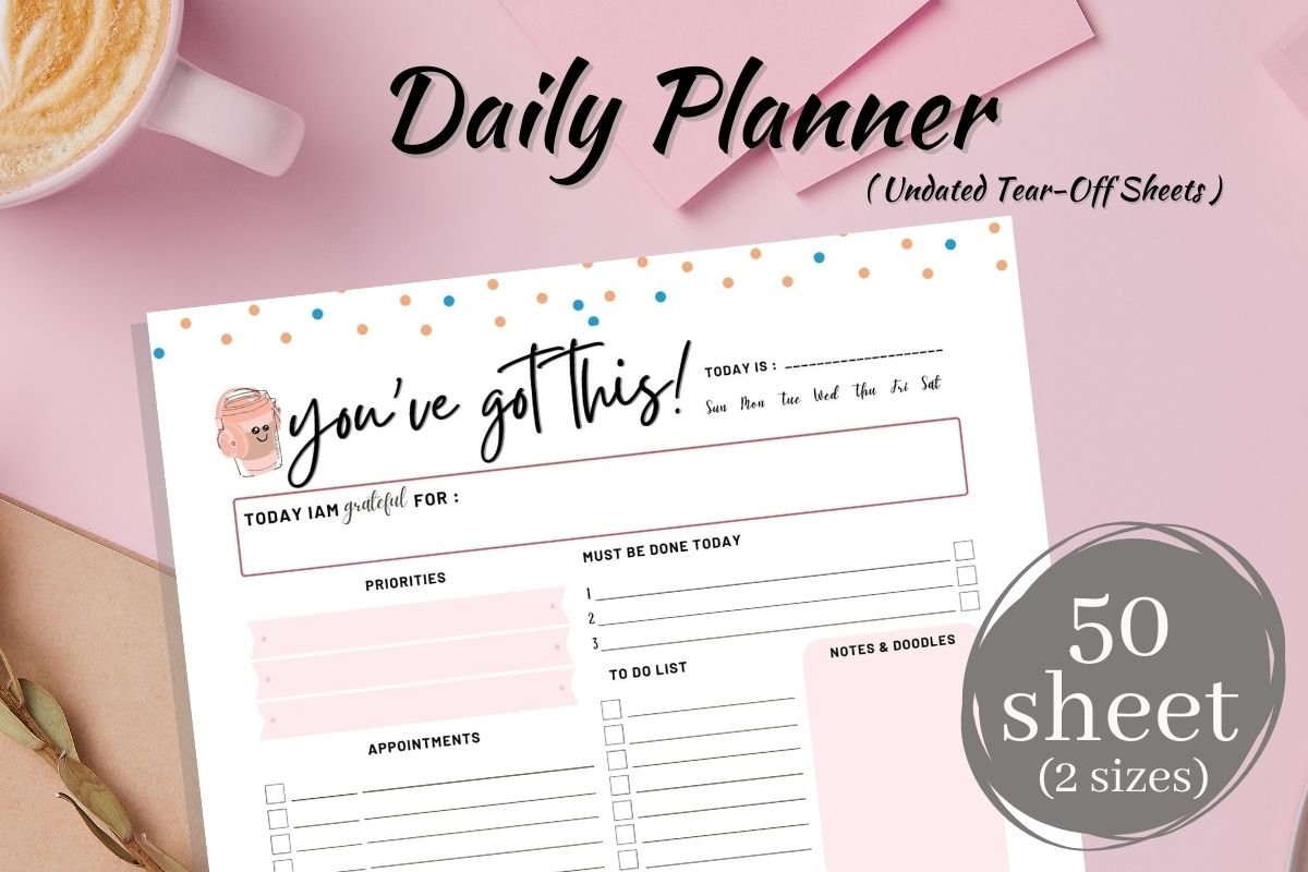 Daily Planner Tear Off Pad 50 Undated Sheets Desk Accessory Etsy