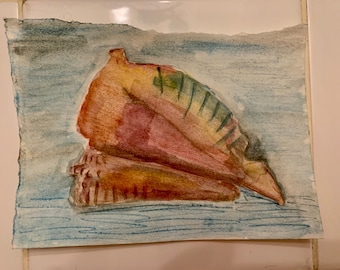 Muschelschale auf Aquarell-Postkarte