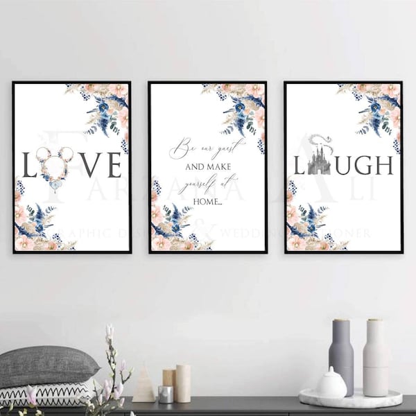 Disney Set of 3 Quote Posters, Disney Print, Disney Home Decor, Disney Decor, Beauty and The Beast, Be Our Guest, Disney Quote, Mickey Ears