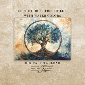 Celtic Tree of Life Circle Watercolor Art - Digital Download