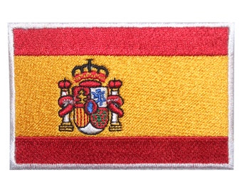 SPAIN ESPANA Flag Iron-On Patch Spanish Military Tactical Emblem Gold Border SPAIN ESPANA Flag Iron-On Patch Spanish Military Tactical Emblem Gold Border