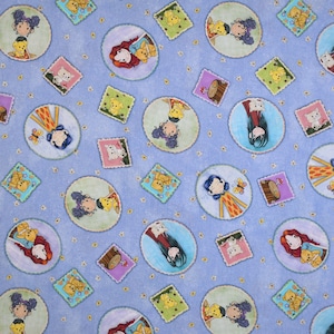 Patchwork fabric girls garden motifs blue&quot;Garden Girls&quot;