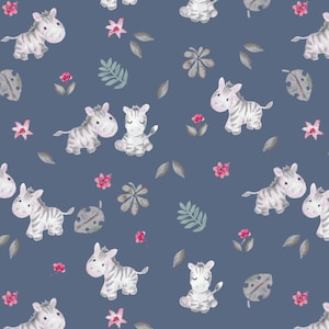 Jersey digital print, little ones Zebra, dark blue
