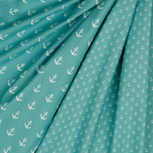 Cotton Popelin, small anchor, weaving material green