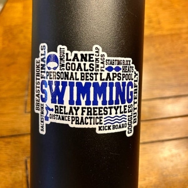 Fun Vinyl Sticker - Swim Collage.  Waterproof. Sticker Decal for Water Bottles, Laptop, Car Window. Upgraded Shipping on 5+ ordered