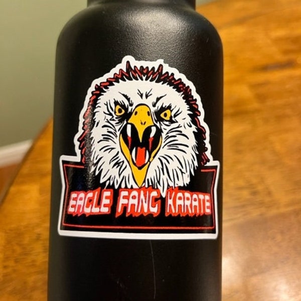 Fun Vinyl Sticker - Cobra Kai. Eagle Fang.  Waterproof. Sticker Decal for Water Bottles, Laptop, Car Window. Upgraded Shipping on 5+ ordered