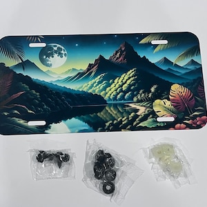 Aluminum License Plate - 6”x12”.  Includes Hardware. Mountain Landscape