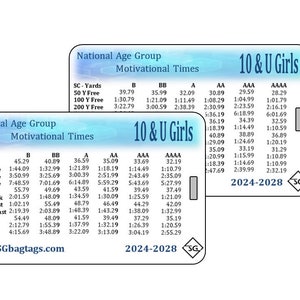 USA Swim Time Standards, Motivation Times Bag Tag.  Long Course and Short Course Bag Tags  NEW 2024 - 2028!