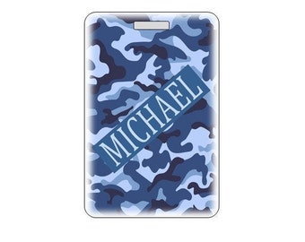 Blue Camo Luggage Bag Tag.  Customizable.  TOP SELLER