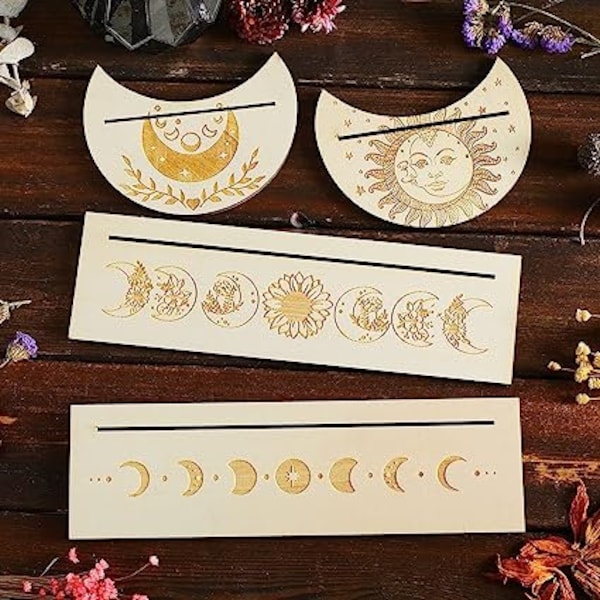 Porte-cartes de tarot en bois 4 pièces | porte-cartes de tarot d'autel | Outils de divination | Phases de la lune | Présentoir de tarot | Porte-cartes Oracle |