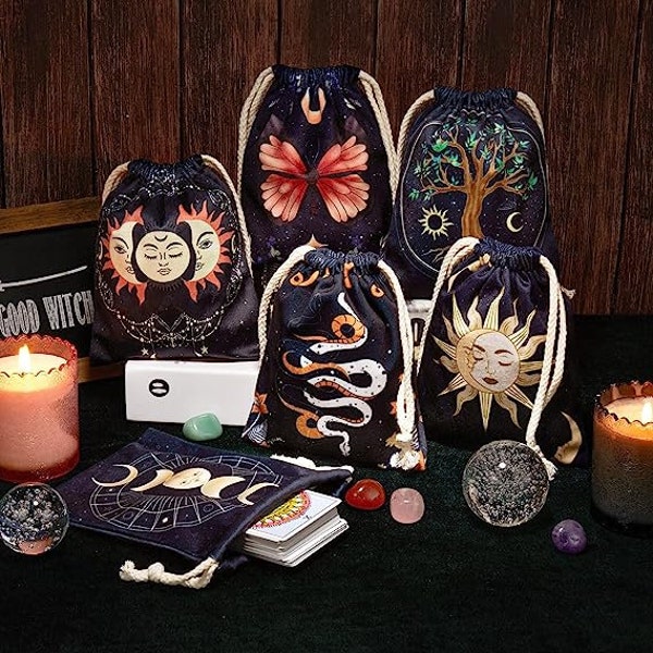 Drawstring Velvet Tarot Bags | Oracle Cards Bags | Keepsake Bag | Crystal Bag | Dice Bag | Jewelry Bag | Tree Of Life | Sun | Moon | Witch