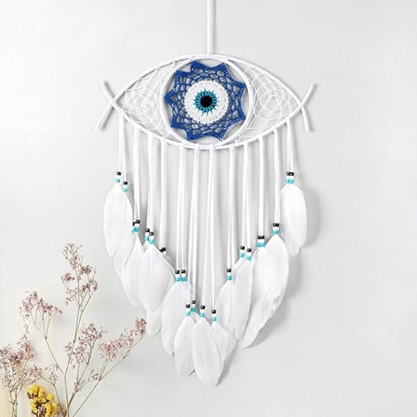 Evil Eye Dreamcatcher | Feather Dreamcatcher | Blue & White Dreamcatcher | Spiritual Wall Hanging | Home Decor | Protection | Housewarming