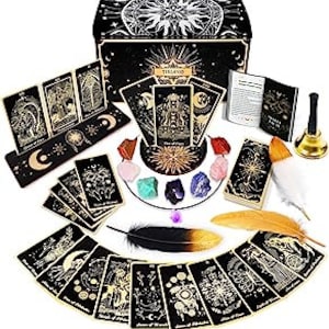 Tarot Beginner Kit | Tarot Card Set | Witchcraft kit | Divination Set | Altar Cloth | Chakra Crystals | Bell| Feathers| Tarot Card Holders