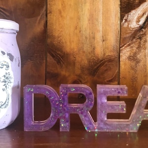 Barattolo shabby chic e scritta in resina