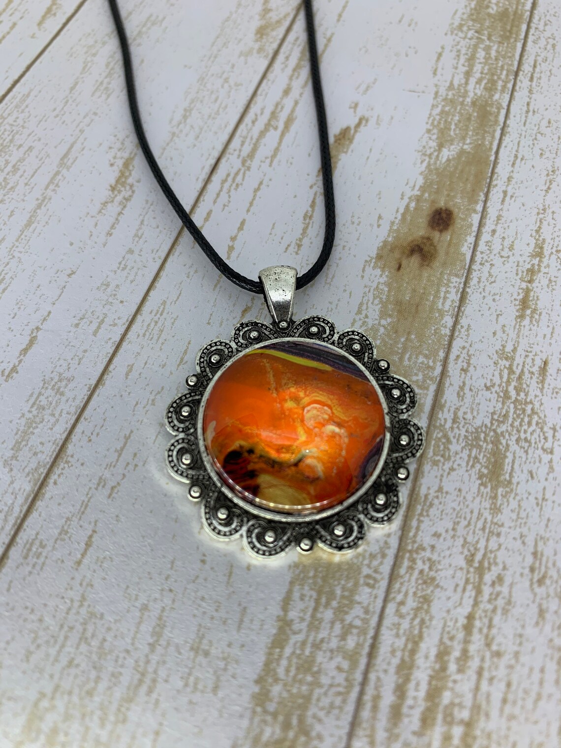 Orange Pendant Necklace for Women Handmade Jewelry Flower Etsy