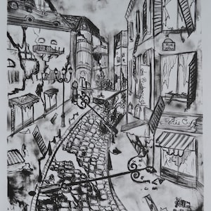 Paris Streets Lithograph -Destruction Aftermath