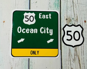 Ocean City Route 50 Exit Sticker - Qty 3
