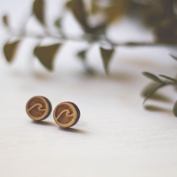 Wave studs, wave earrings, wooden studs, beach earrings, laser cut earrings