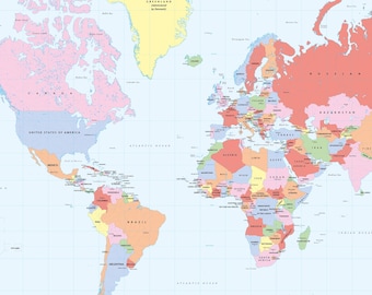 現代の政治的境界線を記した大きな世界地図のデジタルダウンロード