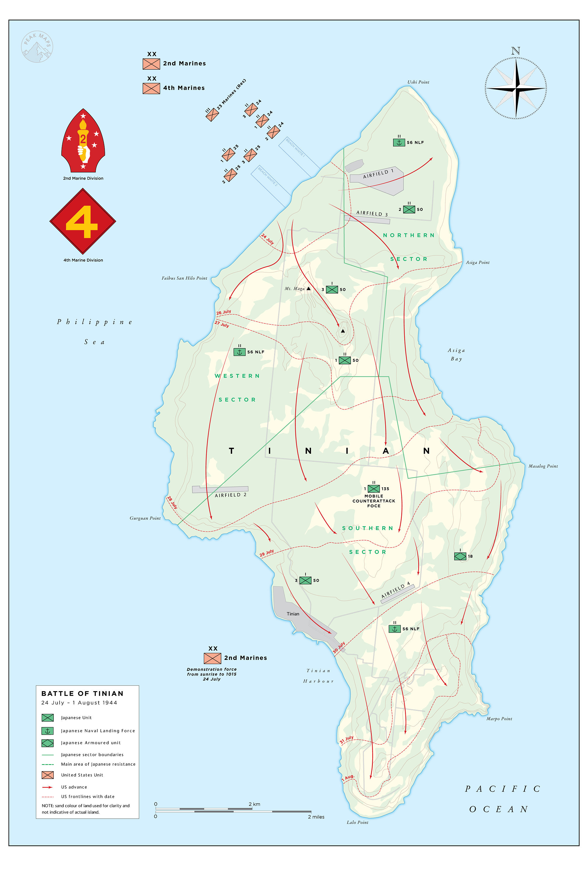 Battle of Tinian, 1944 Downloadable Jpeg Map