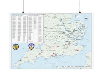 USAAF Bases in Great Britain During World War II Map Poster