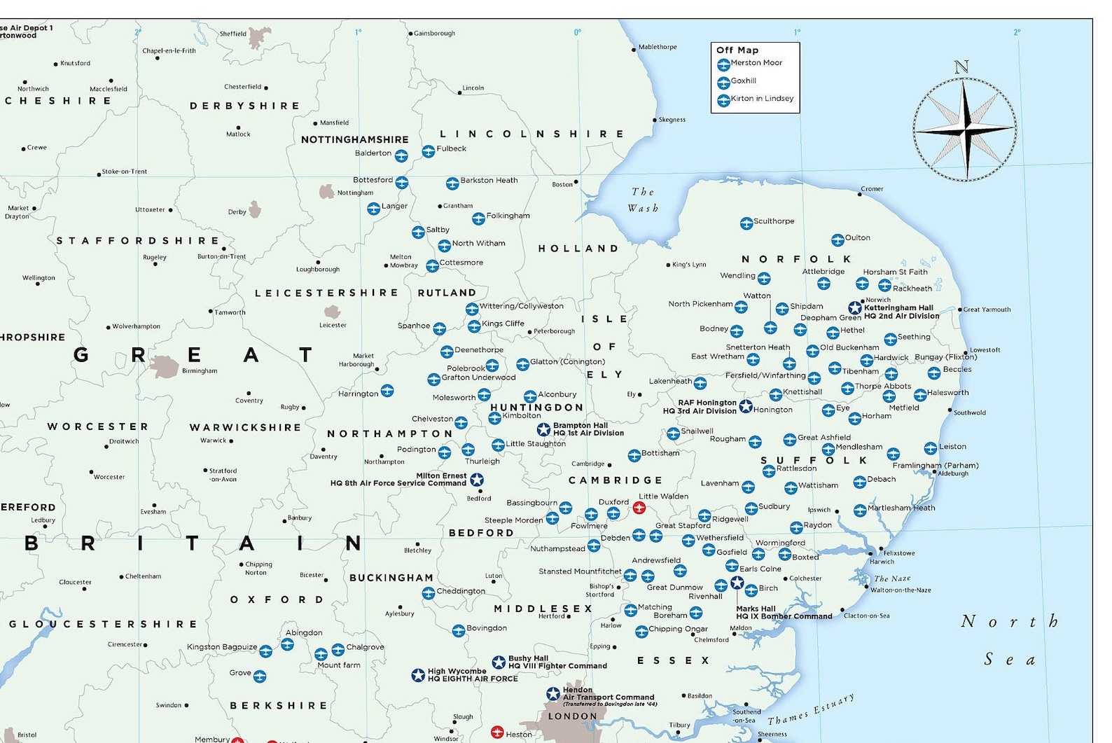 USAAF Bases in Great Britain During World War II Map US 8th Air Force