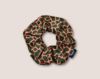 Silky Hair Scrunchie: Green Animal Print, Eco-Friendly, Handmade in UK