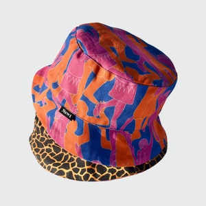 Reversible Recycled Festival Bucket Hat in Dancer and Animal Print Unisex Retro Summer Hat Orange Pink and Blue Hat Sustainable Hat image 5