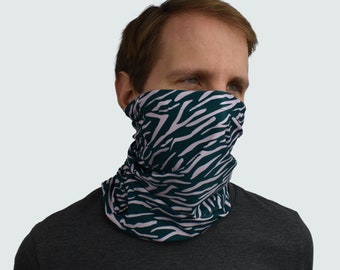 Recycled Stretch Snood Neck Warmer and Face Covering Green Zebra Print | Recycled and Handmade in UK | Luxury Sports Gaiter