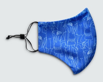 Reversible, Adjustable Face Mask in Blue Tiny Dancers Print | Made From Recycled Plastic Bottles