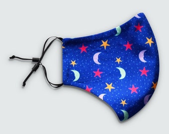 Reversible, Adjustable Face Mask in Friendly Moons Print | Made From Recycled Plastic Bottles