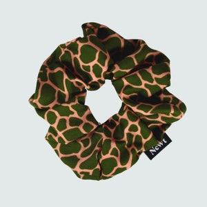 Sustainable Hair Scrunchie Green Animal Print Recycled and Handmade in UK Womens Luxury Silky Scrunchie image 2